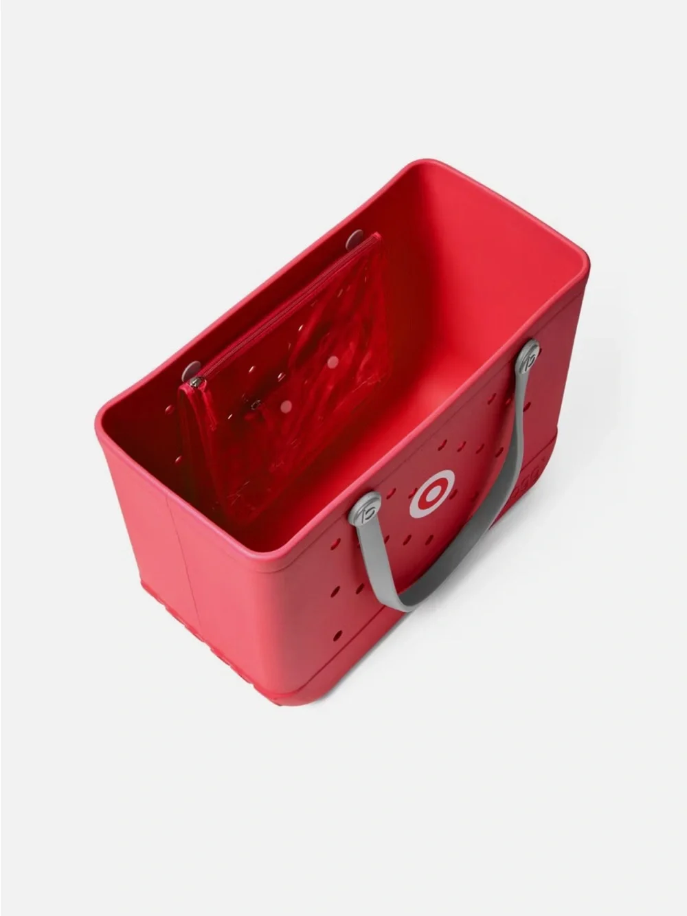Target Red Tote with Gray Handles and Perforated Body